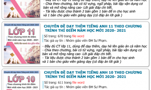 Chuyên đề dạy thêm tiếng anh theo chương trình thí điểm lớp 10 - 11 -12 năm học mới 2020 -2021